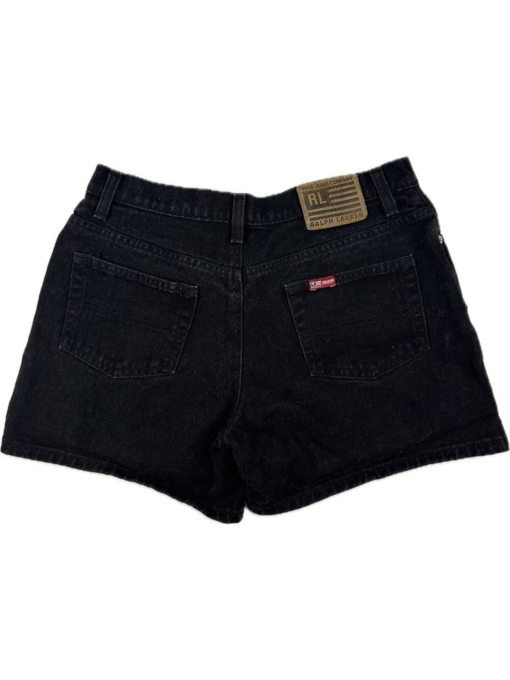 Vintage Y2K Polo Ralph Lauren Denim Shorts Women Size 6 S Black Saturday RL Flag - Picture 1 of 7